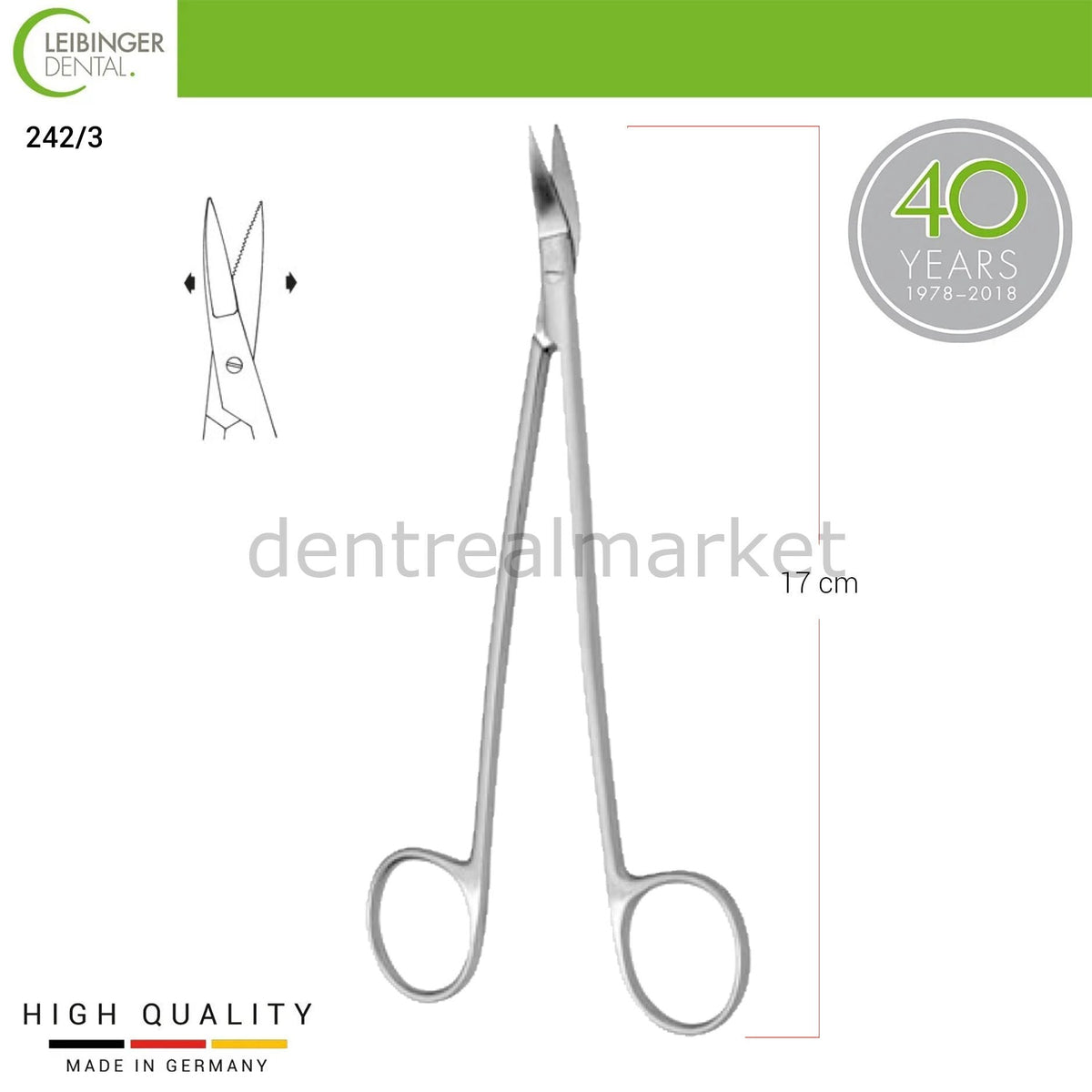 Leibinger - Iris Serrated Surgical Scissors - Stainless Steel - Curved - 16 cm