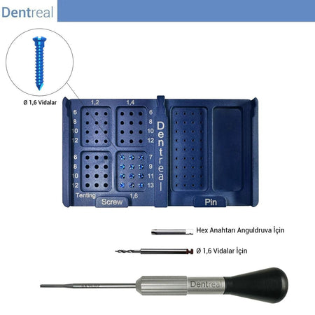 Dentreal - Membrane , Bone and Plate Fixation Screw and Screwdriver Kit - Ø1,6 mm Screw Kit