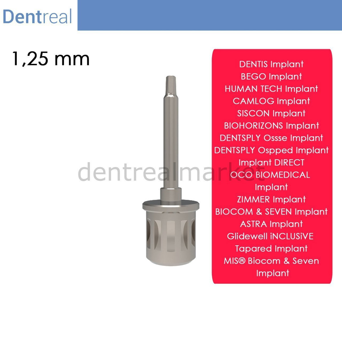 Dentreal - Screwdriver for Ospped Implant - 1,25 mm Hex Driver