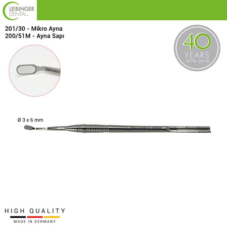 DentrealStore - Leibinger Rhodium Micro Mirror FS Ø 3x6 mm and Mesuring Scale Miror Handle